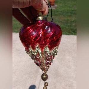 Vintage Mercury Glass Christmas Ornament Red Heart Germany